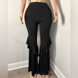 Elegant Black Ruffle Flare Pants